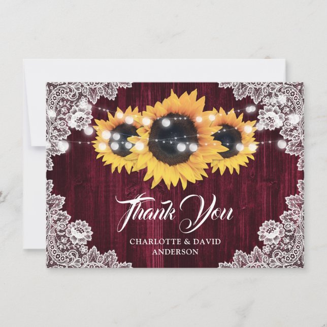 Tarjeta de agradecimiento de boda de girasol de Bo (Anverso)