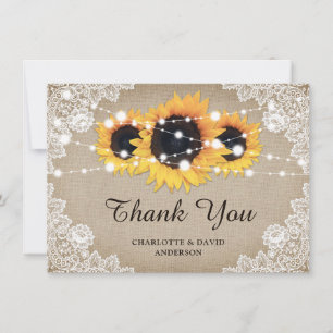 Tarjeta de agradecimiento de boda de girasol vinta