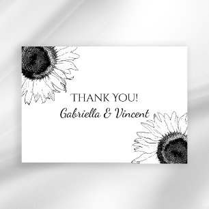 Tarjeta de agradecimiento de boda de girasoles en