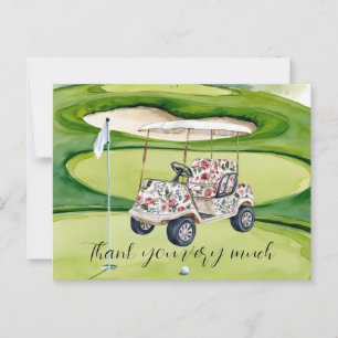 Tarjeta de agradecimiento de boda de golf con carr