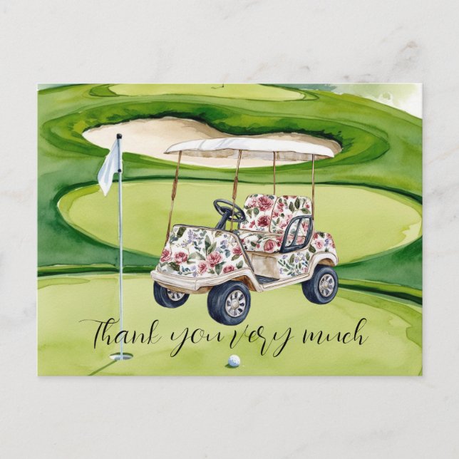 Tarjeta de agradecimiento de boda de golf con carr (Anverso)