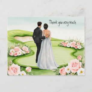 Tarjeta de agradecimiento de boda de golf con novi