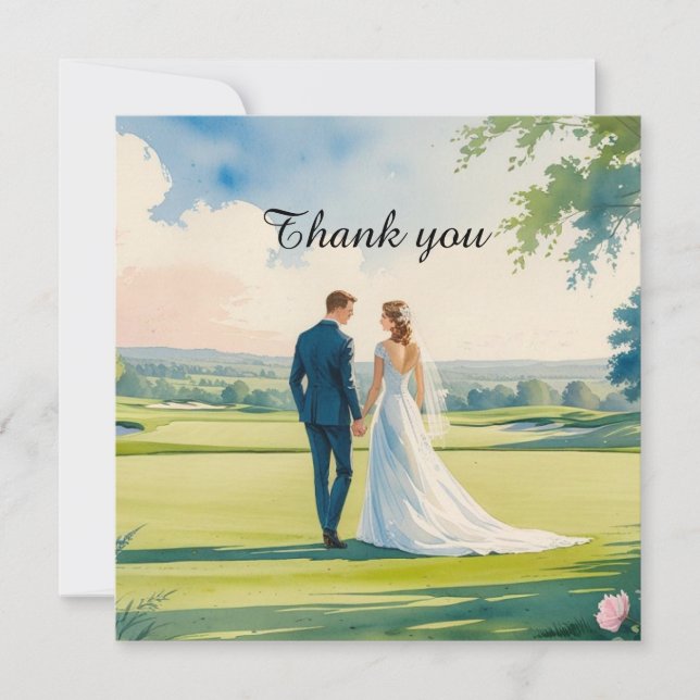 Tarjeta de agradecimiento de boda de golf para gol (Anverso)