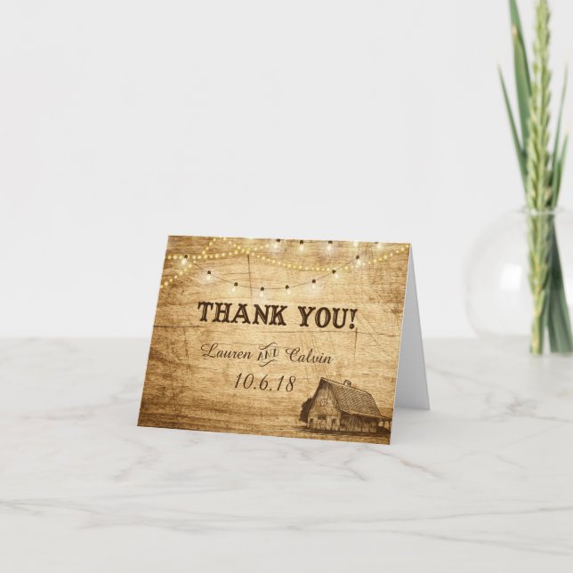 Tarjeta de agradecimiento de boda de granero para  (Anverso)