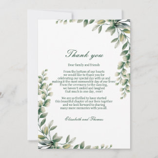 tarjeta de agradecimiento de boda de hojas de euca