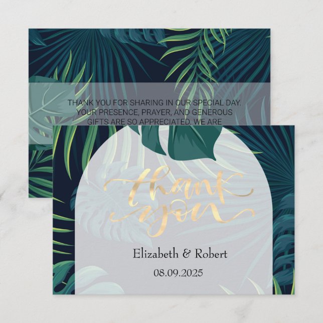 Tarjeta de agradecimiento de boda de hojas de palm (Anverso / Reverso)