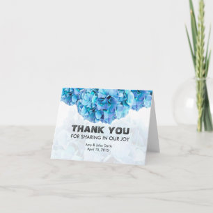 Tarjeta de agradecimiento de boda de hortensia azu