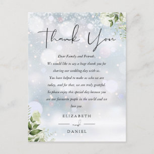 Tarjeta de agradecimiento de boda de invierno con 