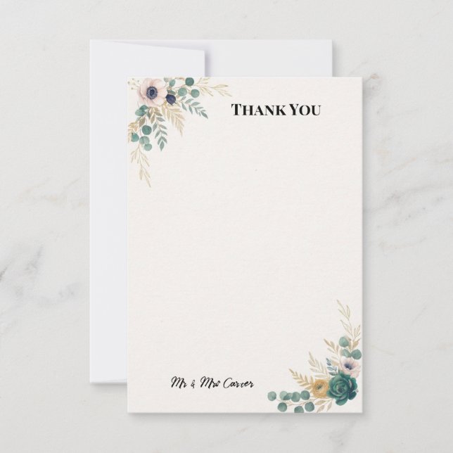 Tarjeta de agradecimiento de boda de jardín Blue C (Anverso)
