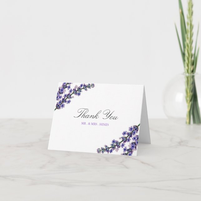 Tarjeta de agradecimiento de boda de lavanda elega (Anverso)
