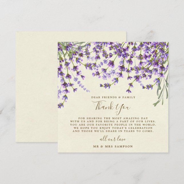 tarjeta de agradecimiento de boda de lavanda para  (Anverso / Reverso)