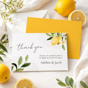 Tarjeta de agradecimiento de boda de limón acuarel