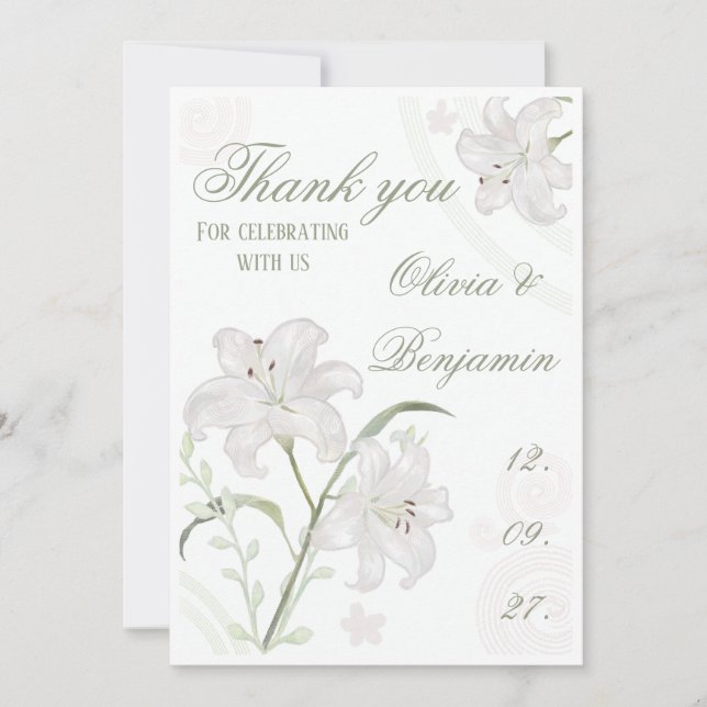 Tarjeta de agradecimiento de boda de lirio blanco  (Anverso)