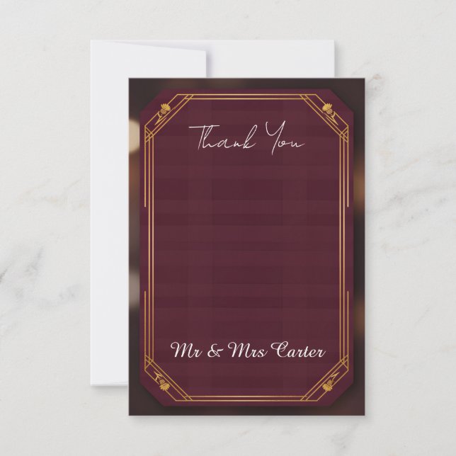 Tarjeta de agradecimiento de boda de lujo con marc (Anverso)