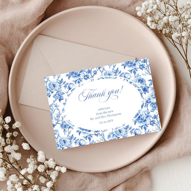 Tarjeta de agradecimiento de boda de lujo Rosas Az (Blue Roses Luxe Wedding Thank You Card)