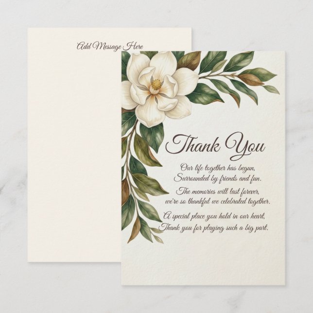 Tarjeta de agradecimiento de boda de magnolia marf (Anverso / Reverso)