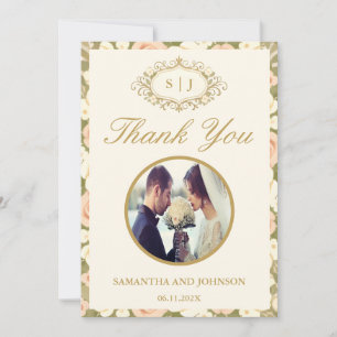 Tarjeta de agradecimiento de boda de marfil vintag