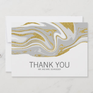 Tarjeta de agradecimiento de boda de mármol y oro