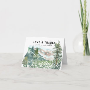 Tarjeta de agradecimiento de boda de montaña rústi