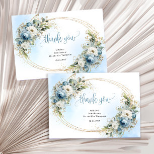 Tarjeta de agradecimiento de boda de oro azul polv