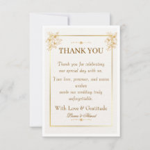 Tarjeta de agradecimiento de boda de oro blanco el