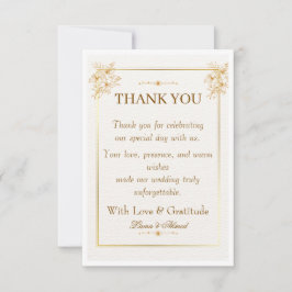 Tarjeta de agradecimiento de boda de oro blanco el