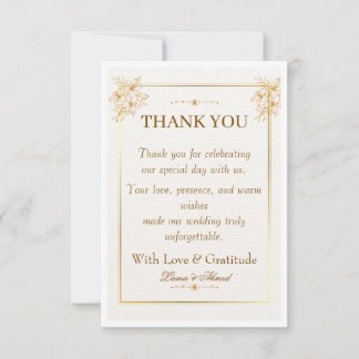 Tarjeta de agradecimiento de boda de oro blanco el