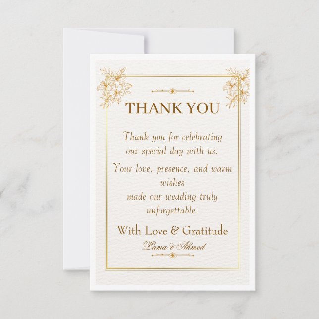 Tarjeta de agradecimiento de boda de oro blanco el (Anverso)