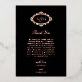 Tarjeta de agradecimiento de boda de oro rosa real