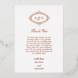 Tarjeta de agradecimiento de boda de oro rosa real