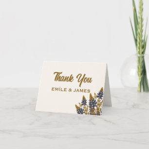 Tarjeta de agradecimiento de boda de oro Texas Blu