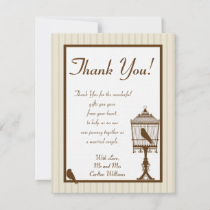 Tarjeta de agradecimiento de boda de pájaros del a