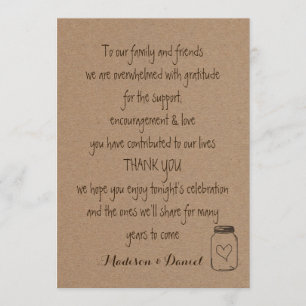 Tarjeta de agradecimiento de boda de papel kraft r