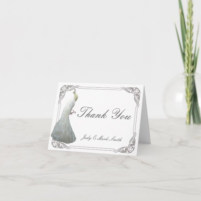 Tarjeta de agradecimiento de boda de pavo real bla (Anverso)