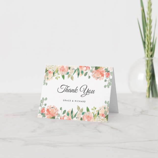 Tarjeta de agradecimiento de boda de peonía meloco (Anverso)