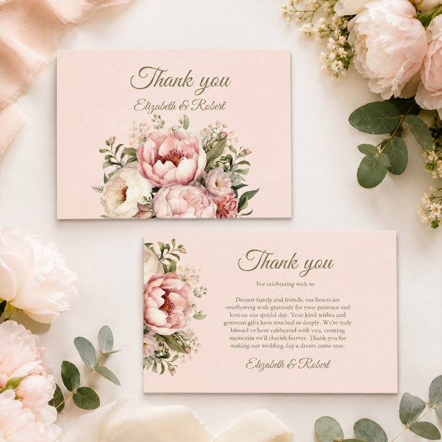 Tarjeta de agradecimiento de boda de peonía rosada (Dusty Blush Peony Wedding Thank You Card)