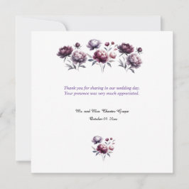 Tarjeta de agradecimiento de boda de peonías púrpu
