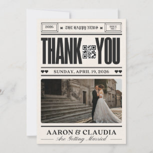 Tarjeta de agradecimiento de boda de periódico ant