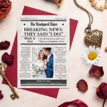 Tarjeta de agradecimiento de boda de periódico úni