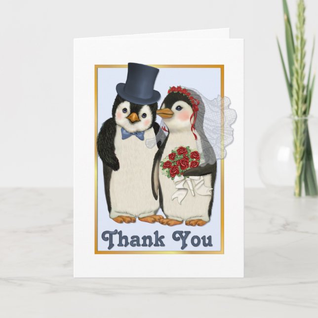 Tarjeta de agradecimiento de boda de pingüino (Anverso)