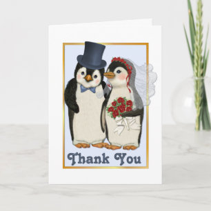 Tarjeta de agradecimiento de boda de pingüino