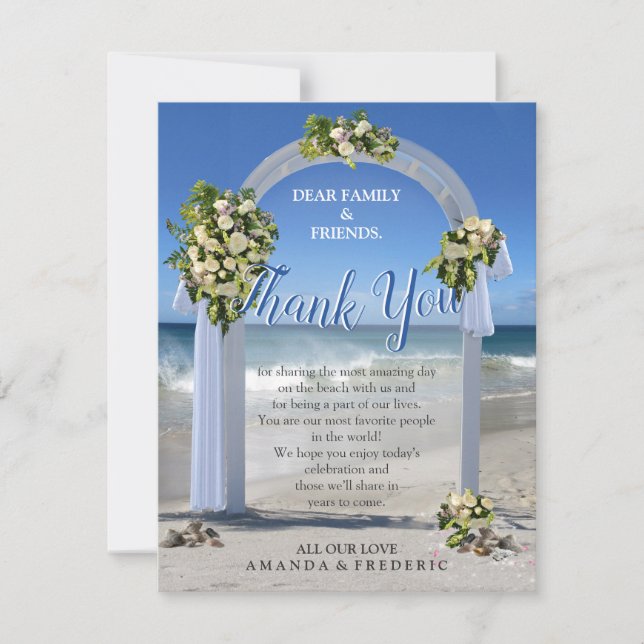 Tarjeta de agradecimiento de boda de playa (Anverso)
