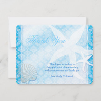 Tarjeta de agradecimiento de boda de playa azul br