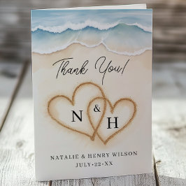 Tarjeta de agradecimiento de boda de playa con cor