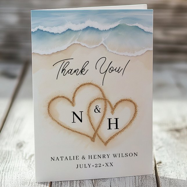 Tarjeta de agradecimiento de boda de playa con cor (Thank you Card)