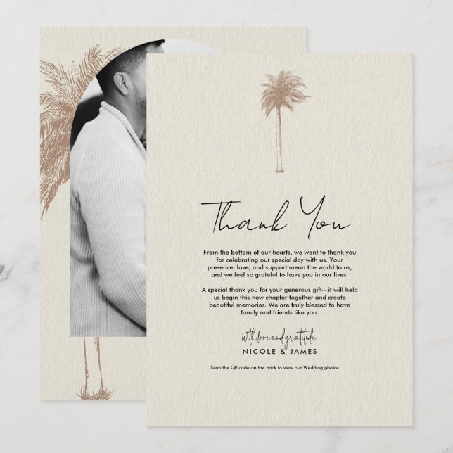Tarjeta de agradecimiento de boda de playa de palm (Anverso / Reverso)
