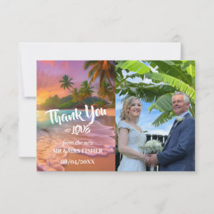 Tarjeta de agradecimiento de boda de playa tropica