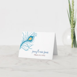 Tarjeta de agradecimiento de boda de pluma de pavo