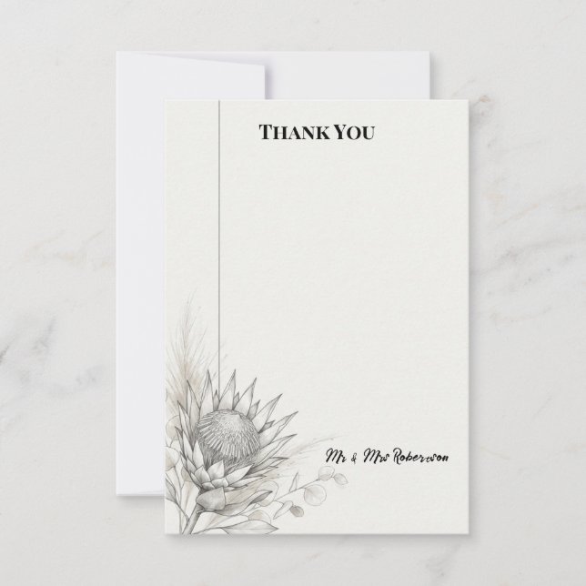 Tarjeta de agradecimiento de boda de Protea monocr (Anverso)