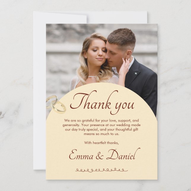 Tarjeta de agradecimiento de boda de romance clási (Anverso)